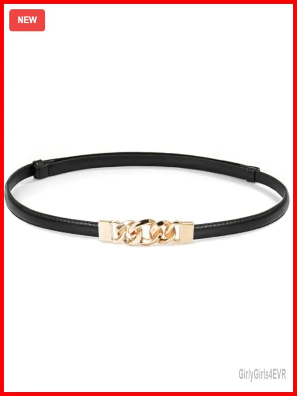Skinny PU Leather Belt with Gold Buckle for Dresses
